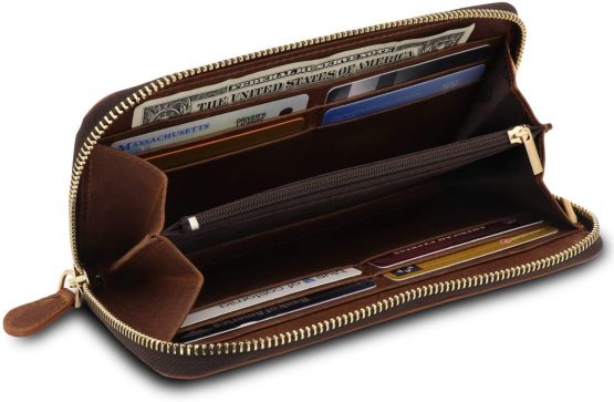 Otto Angelino Genuine Leather Zippered Clutch Purse with Phone Compatible Slots Wallet - Image 2