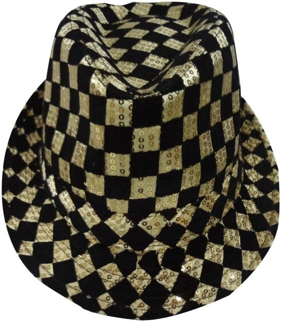 Dress Up America Adult Gold Checkerboard Fedora Hat