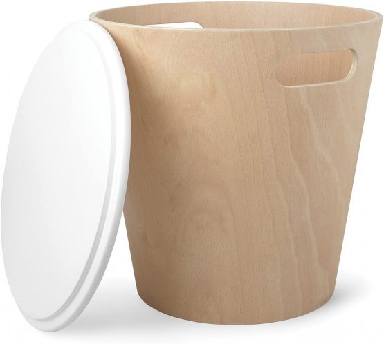 Umbra Woodrow Storage Stool, Wood, White/Natural, 40.41 x 28.3 x 40.69 cm