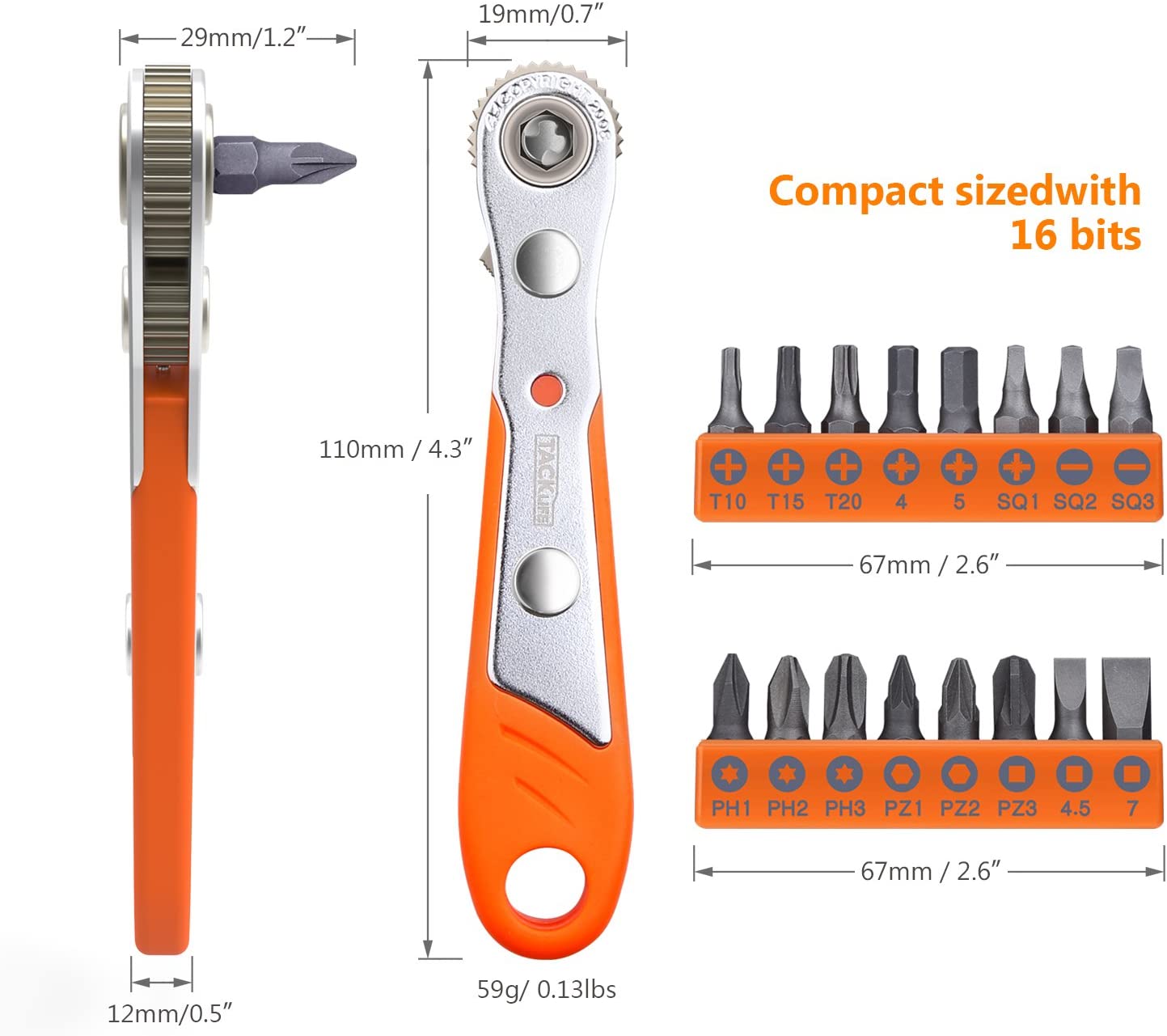 Ratchet wrench, TACKLIFE HRSB1A Mini Ratcheting Screwdriver Right Angle