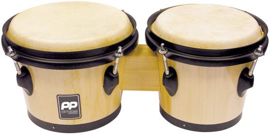 Performance Percussion Bongos with Black Hardware - Natural Wood