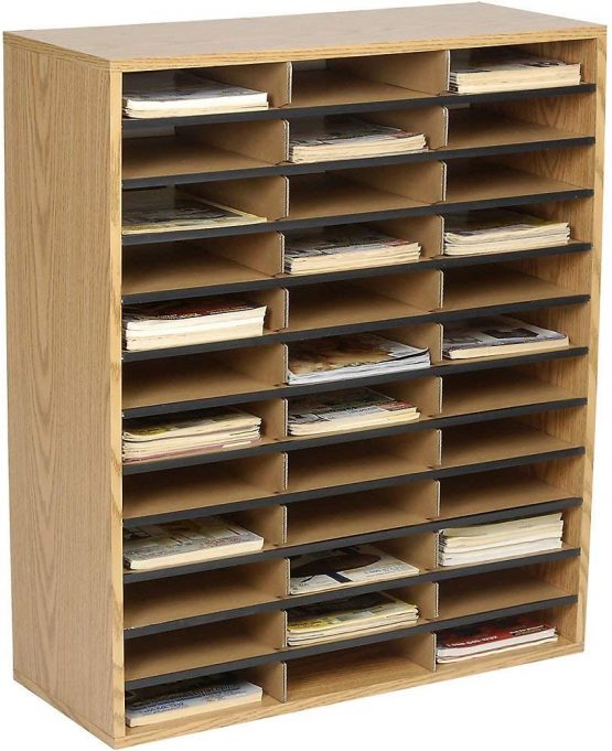 Safco Medium Oak Wood/Corrugated Literature Organiser with 36 Compartment - Image 4