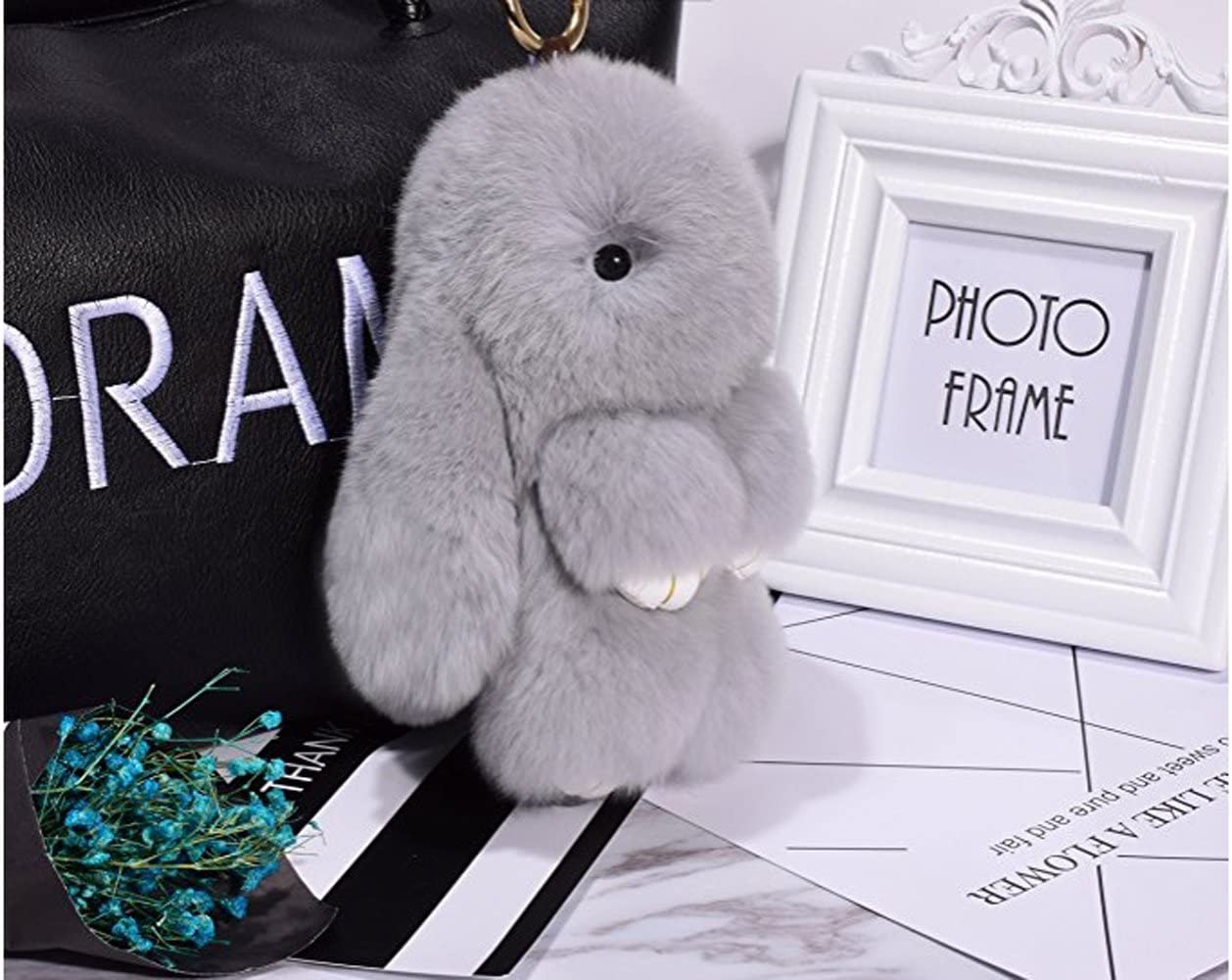 Bestowal Soft Fluffy Faux Fur Rabbit Doll Keychain Pendant (13cm, Light Grey) - Image 4