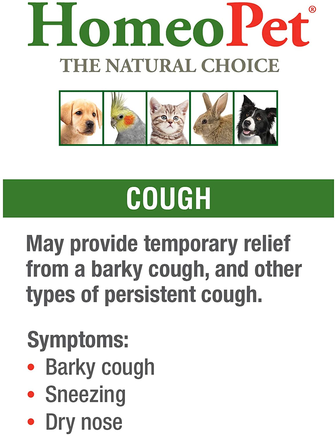 HomeoPet Cough, Natural Cough Supplement for Dogs Cats, and Other Pets, Safe and Gentle Cough Medicine, 15 Milliliters - Image 2