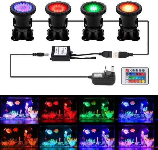 GreenSun LED Lighting Garden Pond Light, Underwater RGB Spot Lights, Color Changing LED Aquarium Light, Fish Tank Light with Remote Controller(Set of 4 Lights) - Image 2