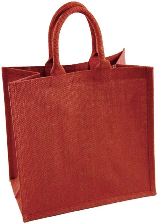 2 x Large Red Jute Shopping Bag - Plain Natural Hessian - Image 2