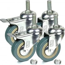 H&S 4 Castor Wheels Heavy Duty 75mm PU Rubber Swivel Trolley Furniture Caster with Brakes - Screw