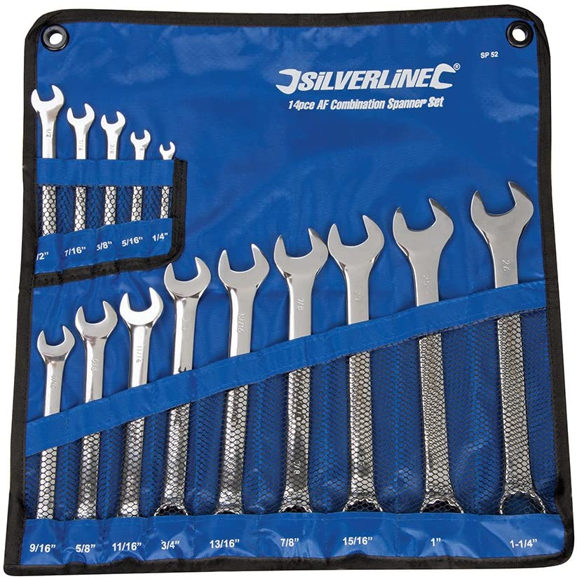 Silverline SP52 Combination Spanner Set 14pce 1/4 - 1-1/4", White, 1 - Pack