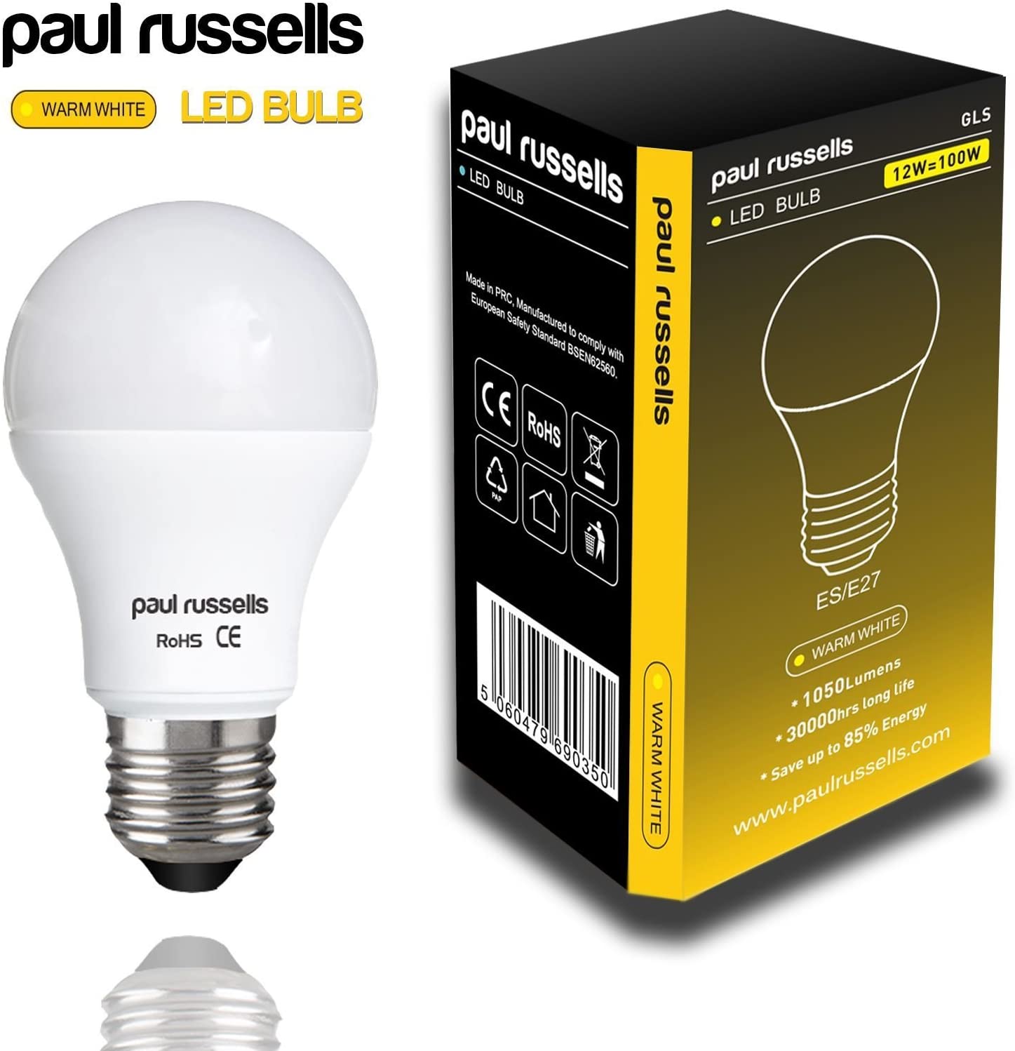 paul russells LED GLS Lights Edison Screw ES, 75w Equivalent, 9.5watt 1055LM LED Bulbs, 2700K Warm White - Image 2