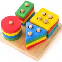 Boxiki kids Wooden Educational Geometric Stack and Sort Board Shape and Color Recognition Toy. Birthday gifts toy for Kids