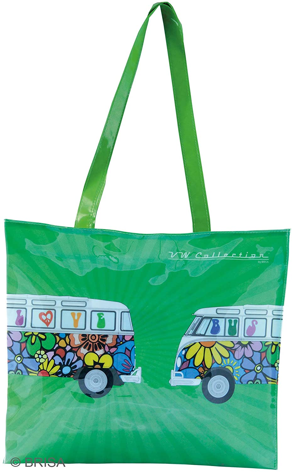 BRISA VW Collection - Volkswagen Grocery Bag Shopping Bag PVC in VW T1 Bulli Campervan Design (16 L/4.2 gal/Love Bus/Multicolor)