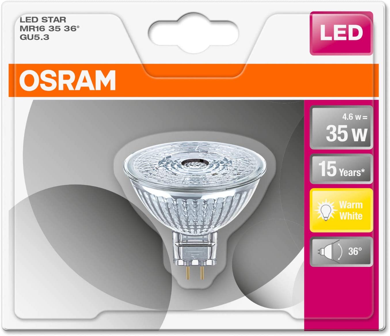 OSRAM LED Star MR16 12 V/LED Reflector lamp, MR16, for Low Voltage Operation with pin Base: GU5.3, 4.60 W, 12 V - Image 4