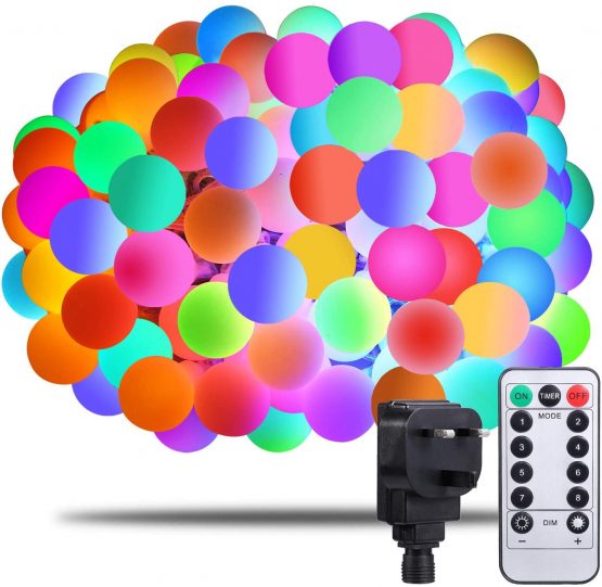 Globe Fairy Lights -[Remote & Timer] Afufu 33ft/13M 100 LEDs Coloured String Lights with Mains Powered, RGB IP65 Waterproof 8 Modes Balls Lights Decorative for Garden Patio Party Wedding, Extendable