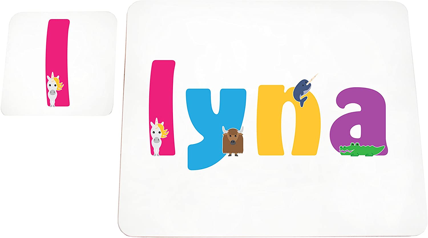 Little Helper with Coaster Doily Style Example Girl/The Name of Colourful Lyna, Multicolour, placemat: 19 x 23cm coaster: 16 x 12cm