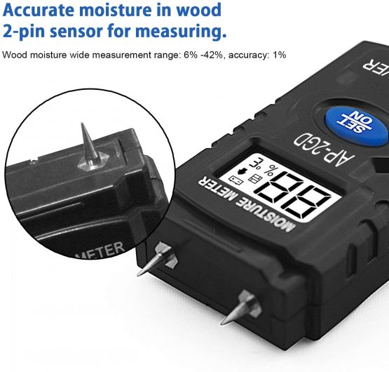 Wood Moisture Meter-Digital Moisture Detector AP-2GD Moisture Tester, Pin-Type Water Leak Detector Damp Tester Dampness Meter with Backlight for Wood Building Material Firewood Walls Paper Floor - Image 2