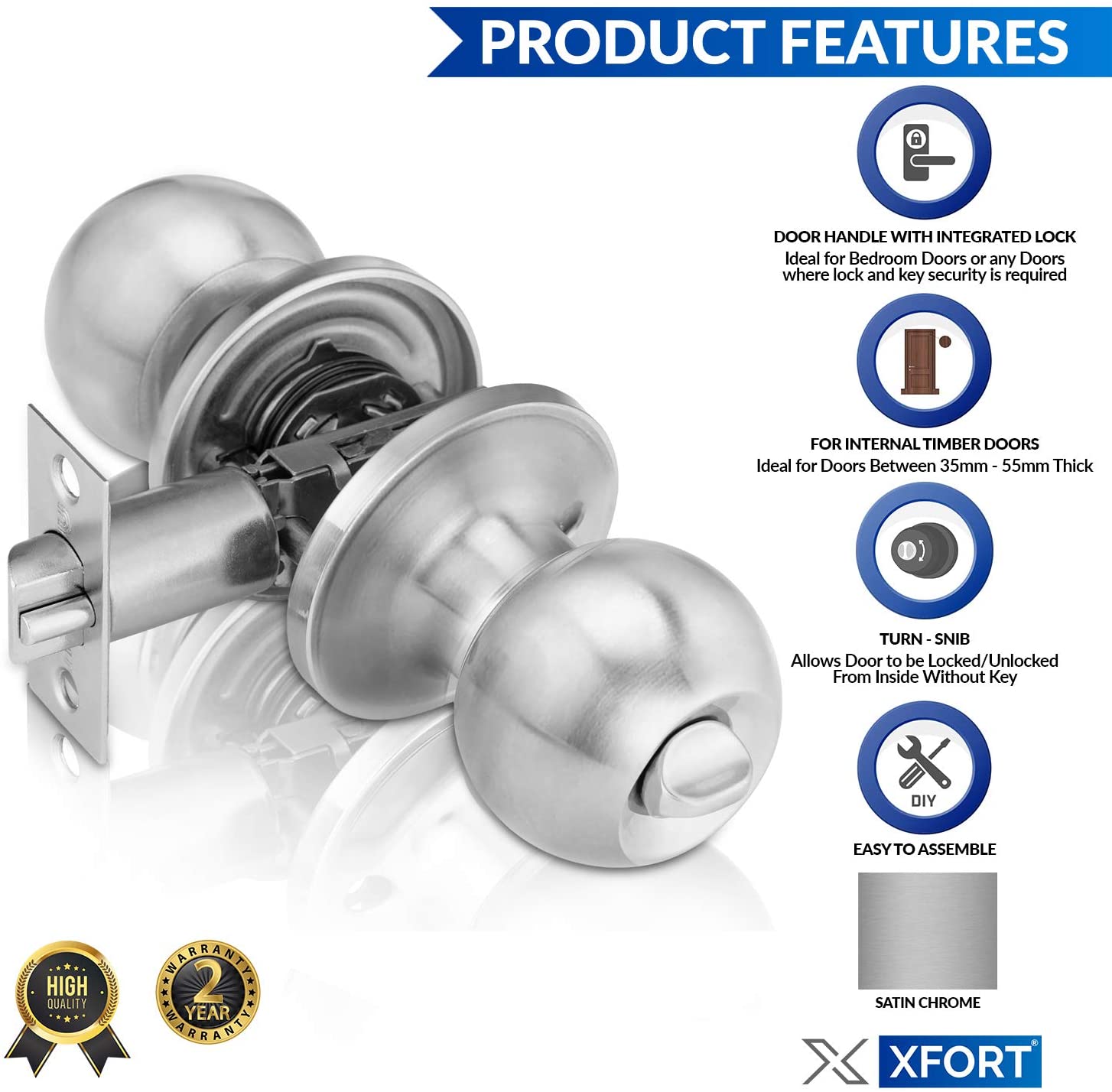 XFORT® Entrance Lock Set, Modern Design Door Lock with Key, Premium