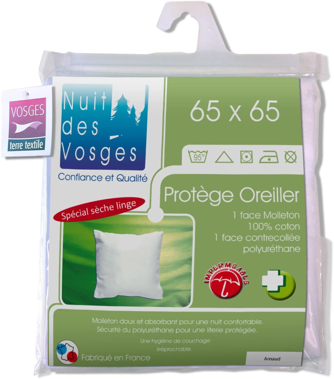 Nuit des Vosges 211631 Arnaud Pillow protector Waterproof/Cotton White 65x 65 cm, Square