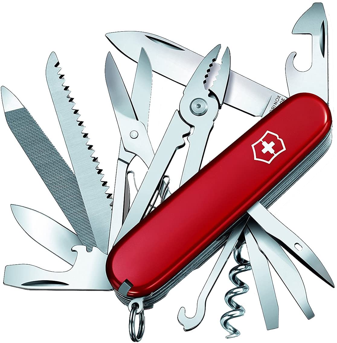 Victorinox Handyman Swiss Army Knife, Medium, Multi Tool, Camping Knife, 24 Functions, Large Blade, Metal Saw, Red