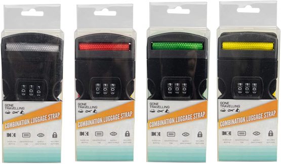 Gone Travelling Luggage Straps with Combination Lock for Secure Suitcases - Packing Belt Strap with Quick Clip Buckle - Travel Accessories for Backpacks, Holdall and Suitcases - Assorted Colours