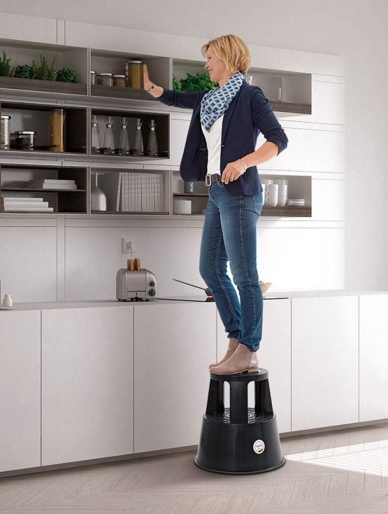 Wedo Plastic Kickstool, Black, Height: Loaded 42.5 cm, unloaded 43 cm Diameter of top 29 cm, of Bottom Side: 44 cm. - Image 2