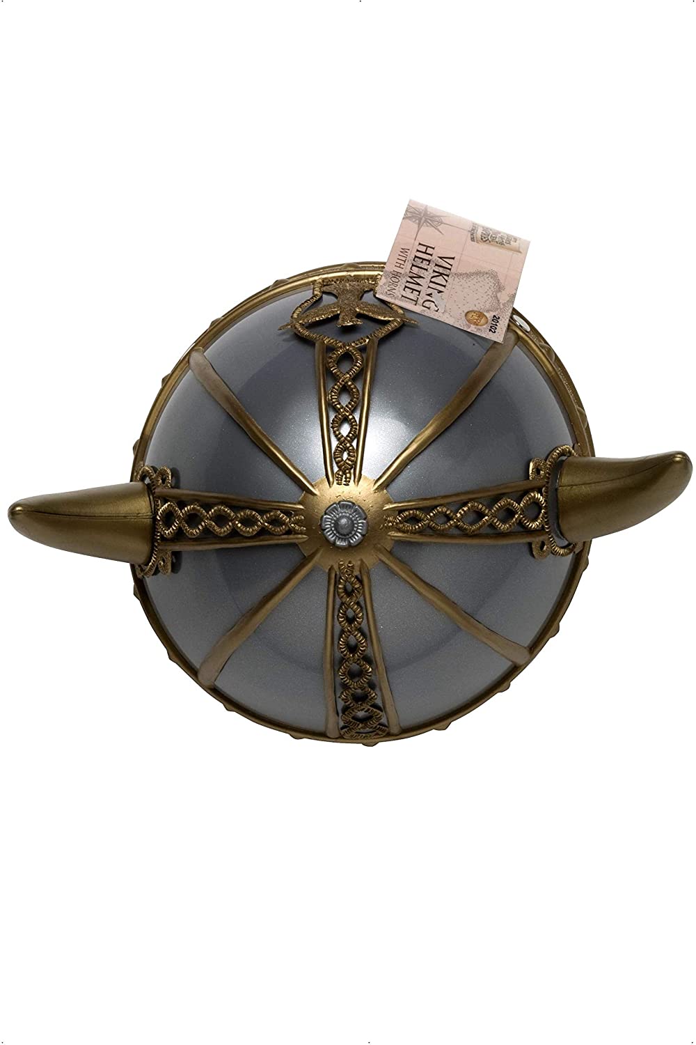Smiffys Viking PVC Helmet with Horns, Silver, Standard, Silver/Gold - Image 3