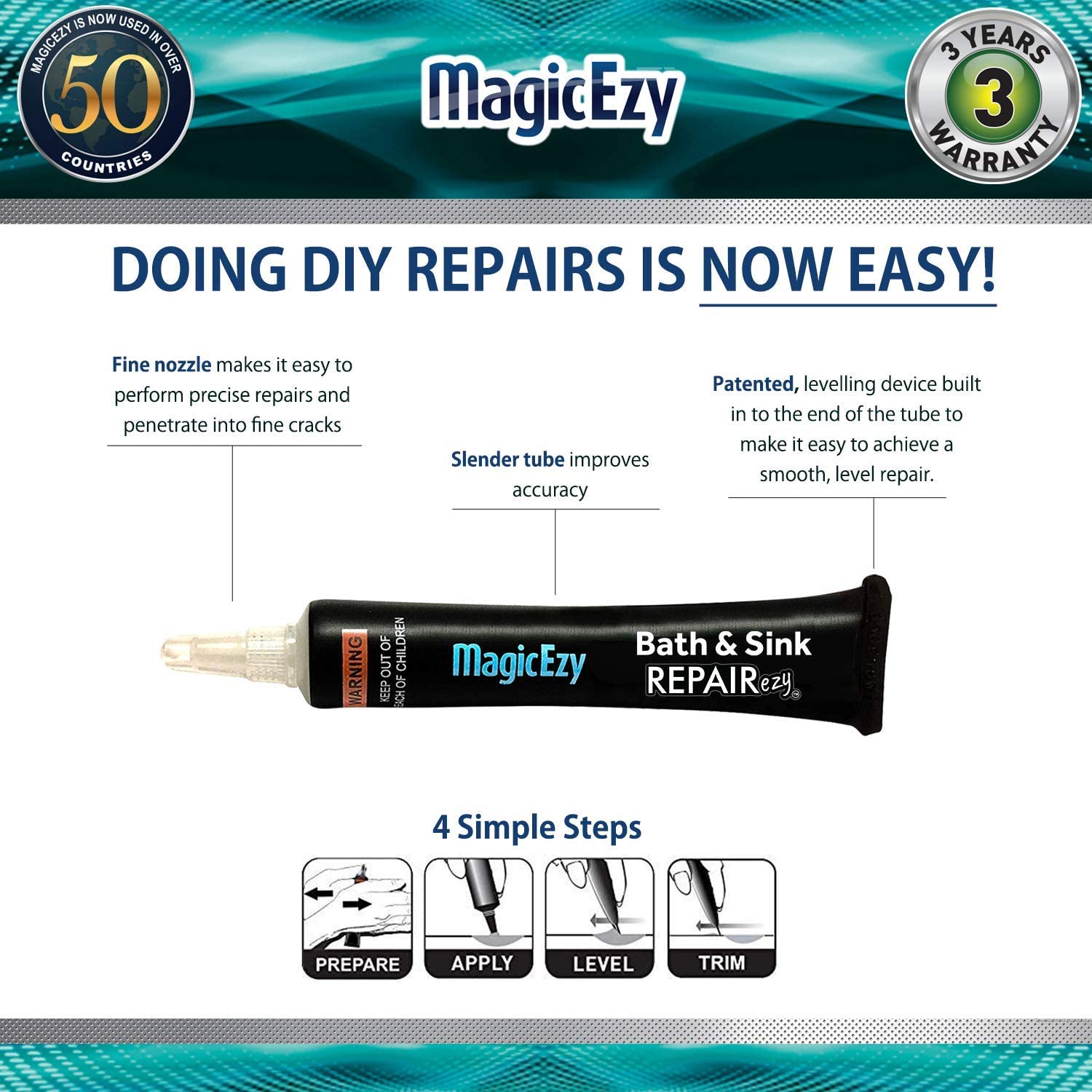 MagicEzy Bath & Sink RepairEzy (White) - Acrylic Bath Repair Kit - Image 2