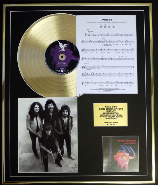 BLACK SABBATH/CD GOLD DISC, SONG SHEET & PHOTO DISPLAY/LTD. EDITION/COA/ALBUM PARANOID/SONG SHEET, PARANOID