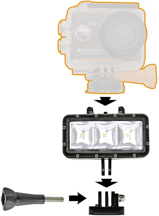Bresser 8785201 Action Camera LED Light with Three Different Light Levels (High/Low/SOS), up to 30 m Waterproof Housing for Diving and able Battery, Black - Image 4