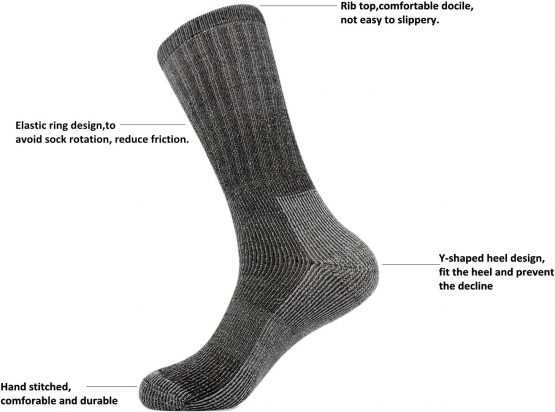 Vihir Men's Cushioned Thick Merino Wool Crew Sock for Skiing, Trekking, Hiking - Image 3