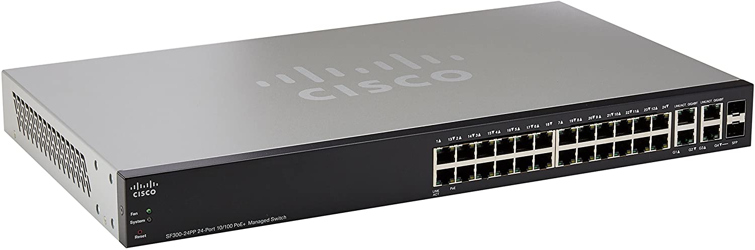 Cisco Cisco SF300-24Pp 24-Port 10/100 PoE+ Managed Switch - SF300-24PP-K9,Black