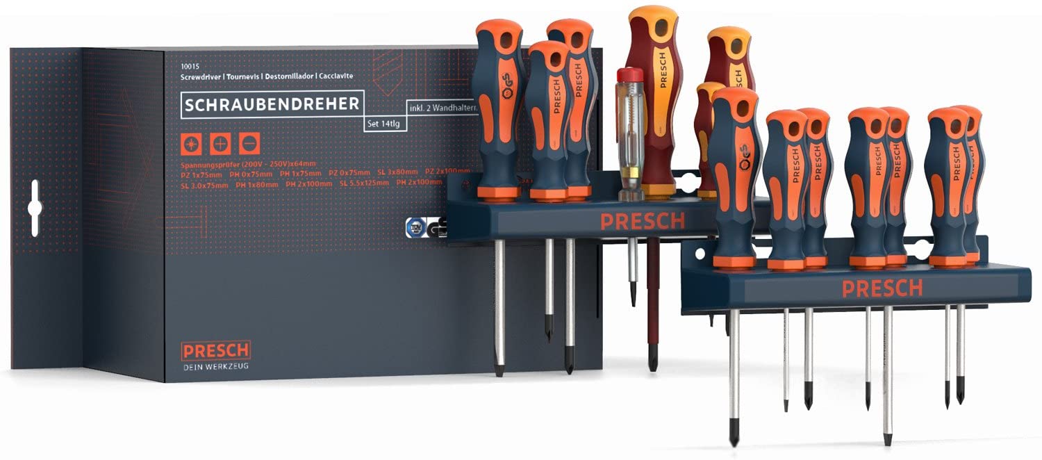 Presch Screwdriver Set 14 pcs, Magnetic Screwdriver Set including PH, Pozidrive, VDE Screwdrivers, Voltage Tester and Holder - Image 3