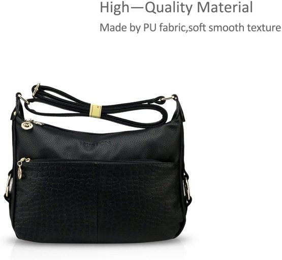 NICOLE&DORIS Women Crossbody Bag Hobo Tote Satchel Travel Purse PU Leather Handbags, Black, L - Image 3