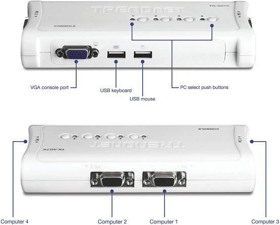 TRENDnet 4-Port USB KVM Switch Kit, VGA and USB Connections, 2048 x 1536 Resolution, Cabling Included, Control Up to 4 Computers, Compliant with Window, Linux, and Mac OS, White, TK-407K - Image 2