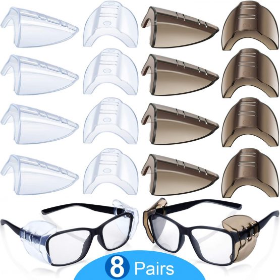 8 Pairs Safety Eye Glasses Side Shields Slip Clear Flexible Slip On Shield Fits Small Medium Eyeglasses Added More Protection on Safety Glasses (Transparent and Black)