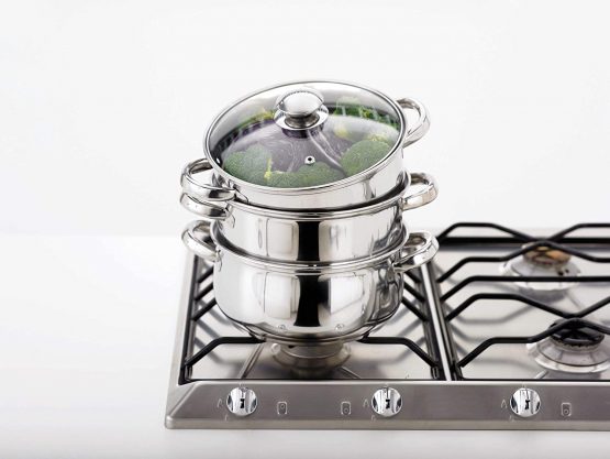 Judge Essentials HX04 Stainless Steel 3 Tier Steamer 22cm, Vented Glass Lid, Integral Casserole Pot, Oven Safe, Induction Ready, 10 Year Guarantee - Image 4