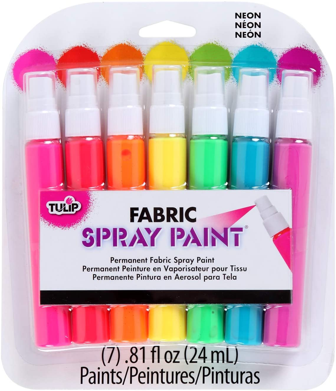 I Love To Create Tulip Mini fabric spray paint Neon 7pcs, Transparent, 24 ml (Pack of 7)