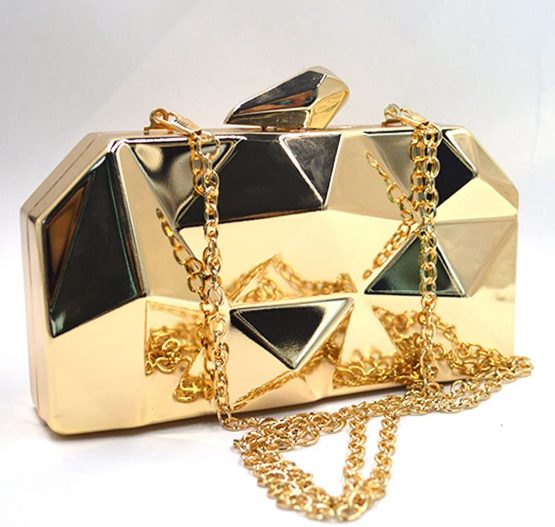 Meliya Womens Geometric Pattern Metal Handbag Diamond Evening Clutch Bags Mini Chain Cross-Body Bags Purse (Gold) - Image 2
