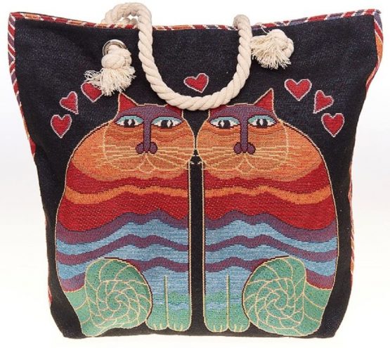 Equilibrium Tapestry Cats Tote Bag - Black & Multicolour Cat Bag