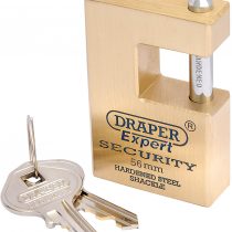 Draper 64200 Expert Quality Close Solid Brass Padlock and 2 Keys with Hardened Steel Shackle 56 Millimeters