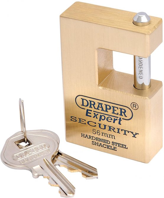 Draper 64200 Expert Quality Close Solid Brass Padlock and 2 Keys with Hardened Steel Shackle 56 Millimeters