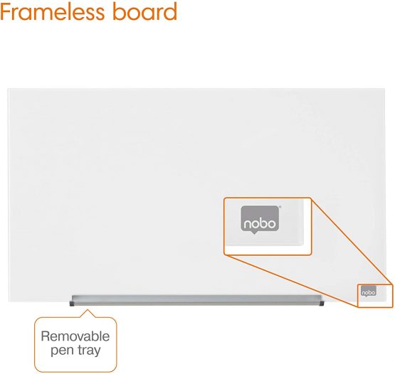 Nobo Glass Magnetic Whiteboard with Removable Pen Tray, 680 x 380 mm, InvisaMount Mounting System, Impression Pro, Brilliant White, 1905175 - Image 3