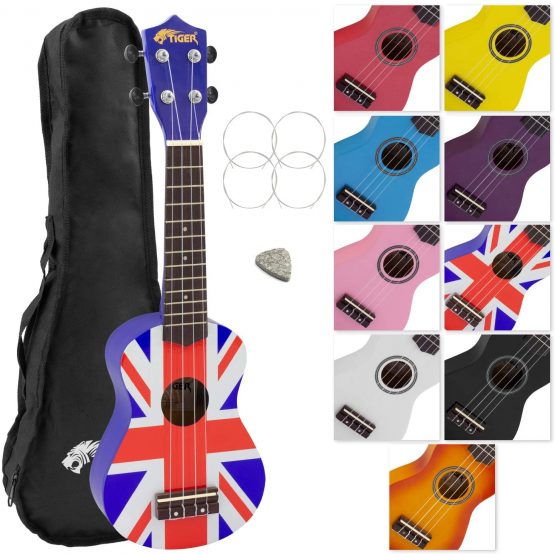 TIGER UKE10-UK | Soprano Ukulele | with Bag, Felt Pick and Spare Strings | Union Jack