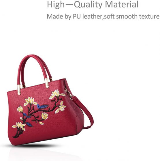 NICOLE&DORIS Fashion Sweet Handbag Women Crossbody Shoulder Bag Purse Tote Commuter PU Leather Red Wine - Image 3