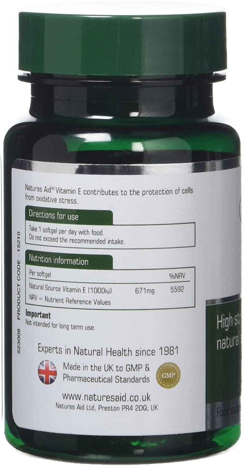 Natures Aid Vitamin E 1000iu, High Strength Natural Antioxidant, Supports Skin, Heart, Eyes, Immune Health & Cell Protection - Image 3