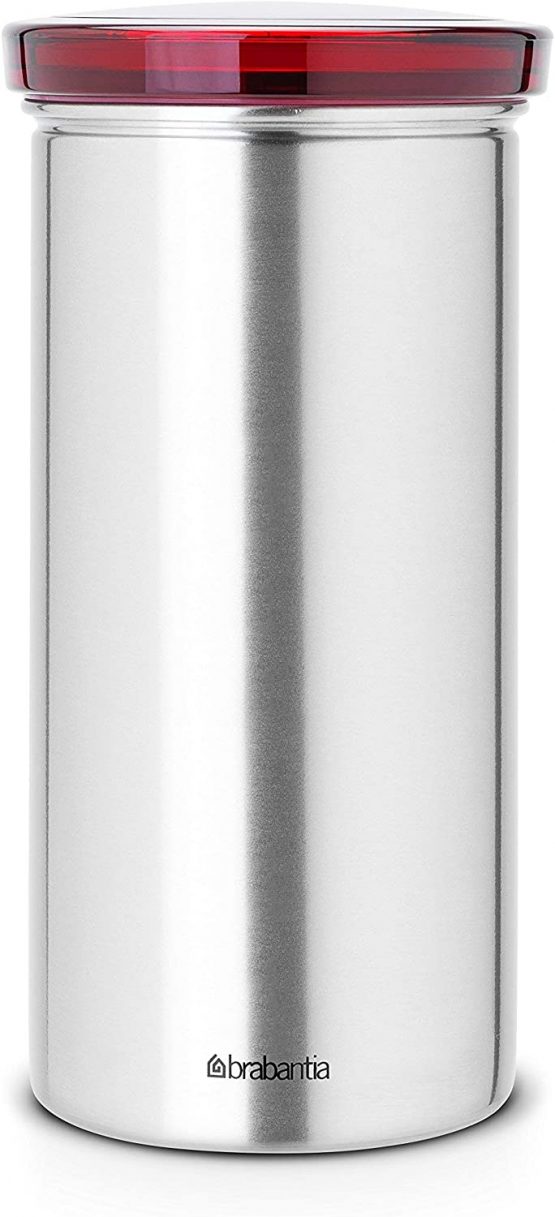 Brabantia Senseo Coffee Pod Storage Jar with Senseo Imprint with Matt Steel Fingerprint Proof Red Lid