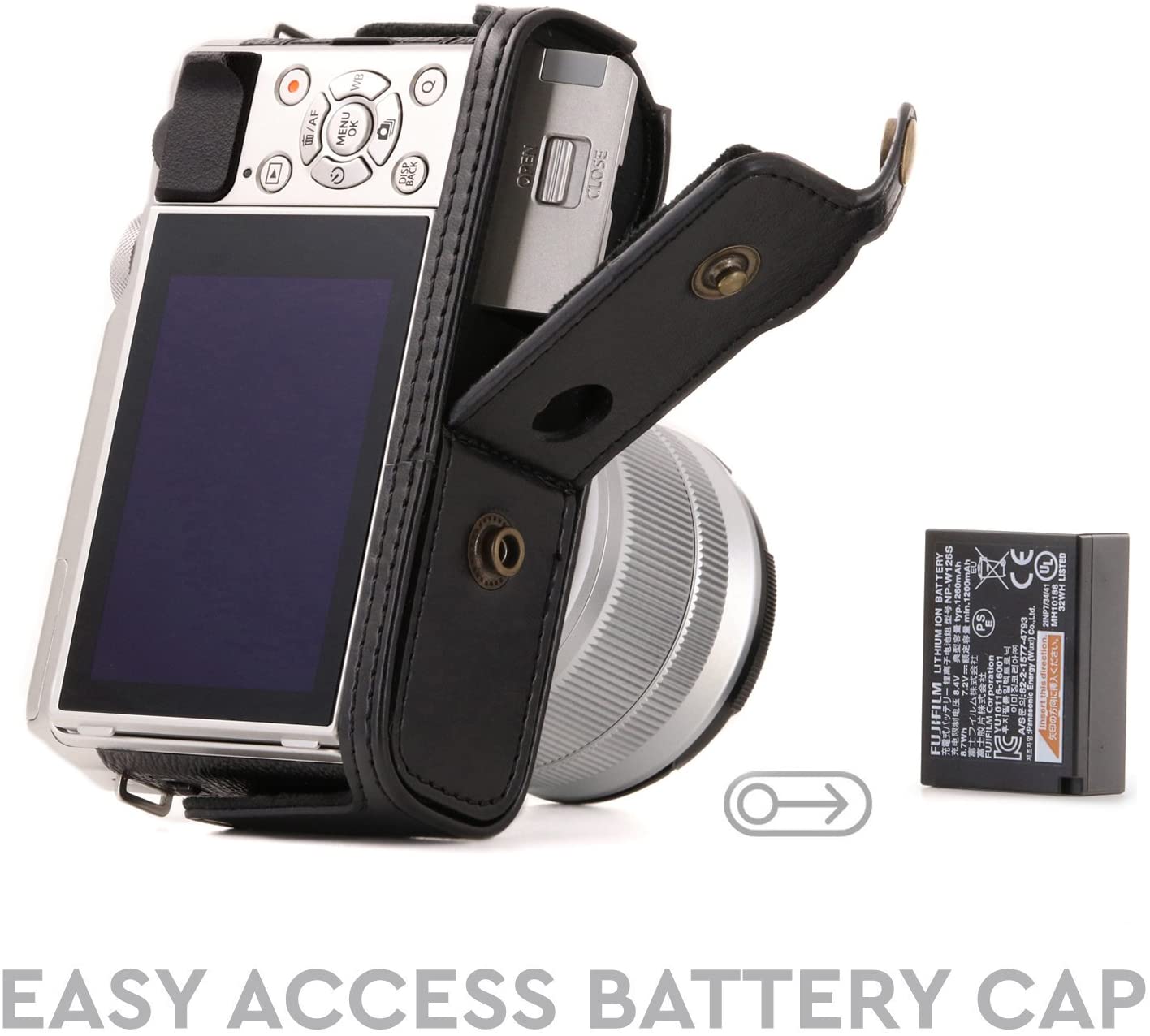 MegaGear MG1001 Ever Ready Leather Case and Strap with Battery Access for Fujifilm X-A10 Camera - Black - Image 4