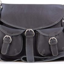 Catwalk Collection Handbags - Women's Large Leather Cross Body Shoulder Bag - Adjustable Shoulder Strap - COURIER - Black