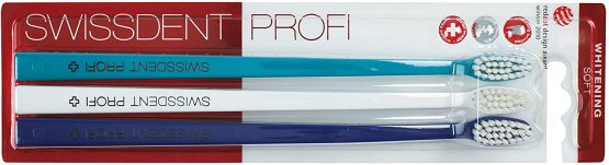 Swissdent Professional Whitening Toothbrush Trio (Pack of 3) Soft, Turquoise, White, Blue
