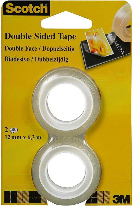 3M Scotch Refill Rolls of Double-Sided Adhesive Tape, 6.3 m x 12 mm, Pack of 2