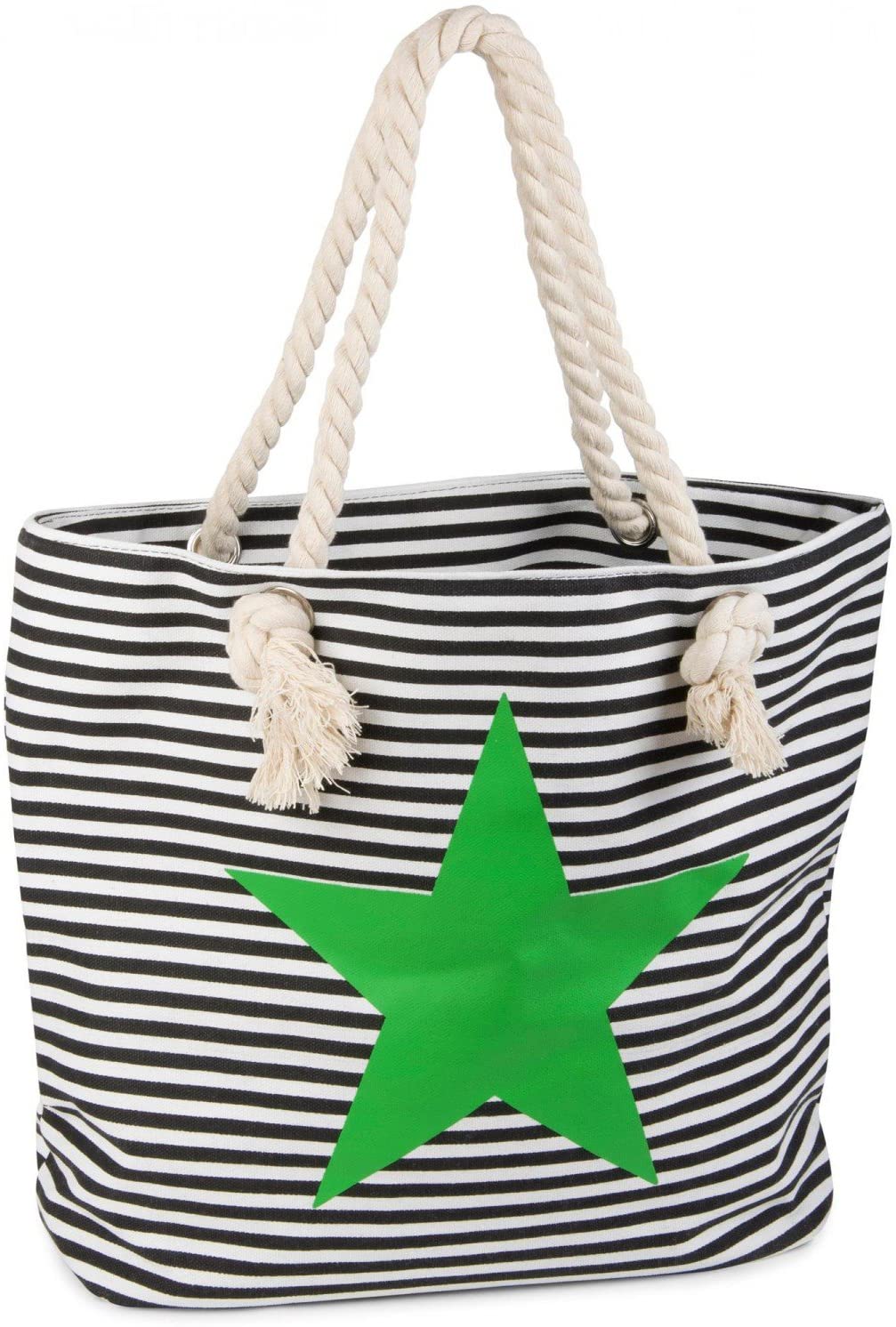 styleBREAKER striped look beach bag with star, sling bag, shopper, women 02012037, color:Black-White/Green
